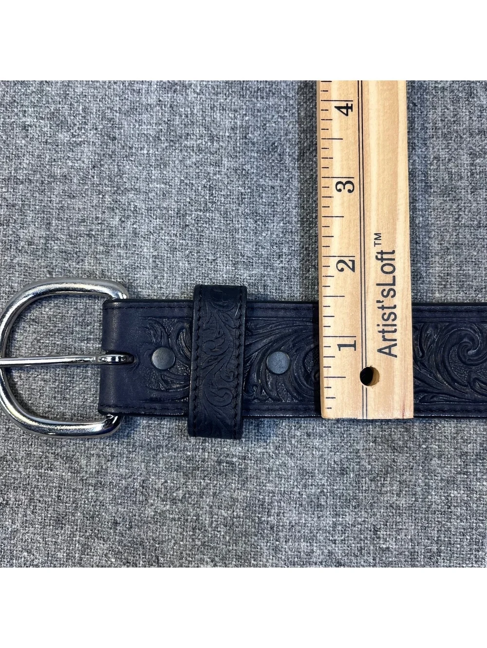 Justin Men's Silver Buckle Black Western Scroll Tooled Leather Belt 53903, 40in